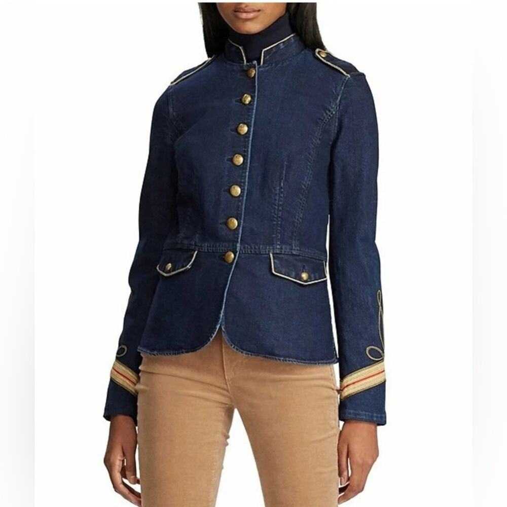 Lauren Ralph Lauren Officer's Military Denim  soutache trim jacket blazer 16